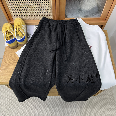 吴小越W1900男童加绒晒银冬款儿童长裤男孩卫裤休闲灰色运动裤