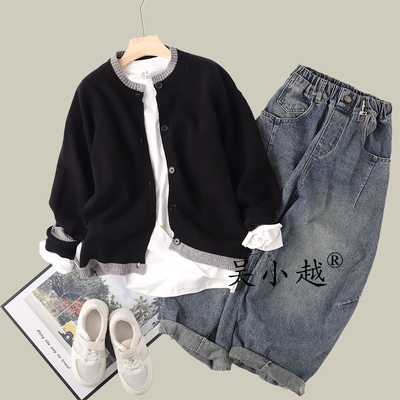 吴小越w1410儿童毛衣开衫百搭神器洋气秋冬新款男童原宿风文艺范