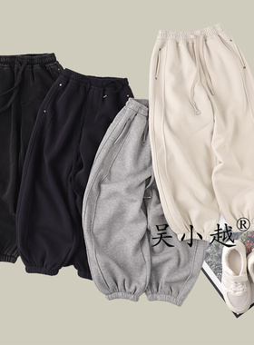 吴小越W1730男童加绒弯刀裤冬款儿童长裤男孩卫裤休闲灰色运动裤