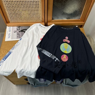 吴小越w2241男童春款长袖宽松圆领韩版防晒数码印花棉t恤中大童