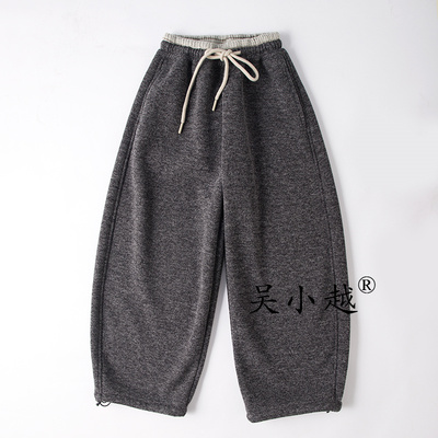 吴小越W1840男童加绒冬款儿童长裤男孩卫裤休闲灰色运动裤