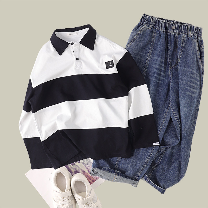 吴小越w1956男童春装翻领套头拼色棉t恤长袖中大童儿童打底衫春季,童装/婴儿装/亲子装,T恤,淘宝优惠券,粉丝福利购,淘宝优惠卷