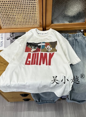 吴小越w2240男童夏款宽松圆领韩版无感数码印花棉t恤短袖中大童