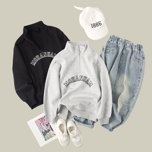 中大童儿童打底衫 吴小越w927男童春装 翻领卫衣印花棉t恤长袖