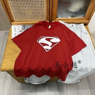 吴小越w2139男童夏款宽松圆领韩版无感数码印花棉t恤短袖中大童