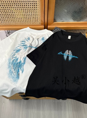 吴小越w2443男童中大童夏款冰沙棉韩版天使翅膀数码印花棉t恤短袖
