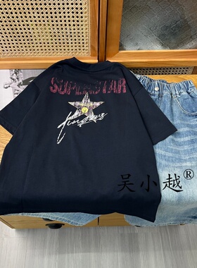 吴小越w2430男童夏款冰沙棉韩版无感数码印花棉t恤短袖中大童