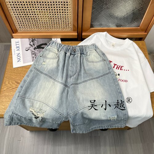 吴小越w2355男童夏装牛仔短裤宽松中大童男孩中裤夏款五分裤子薄