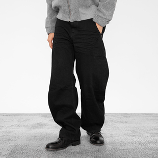 手工压褶立体猫须13.8OZ全棉侧兜弯刀黑牛仔裤 25冬 DARKNESS