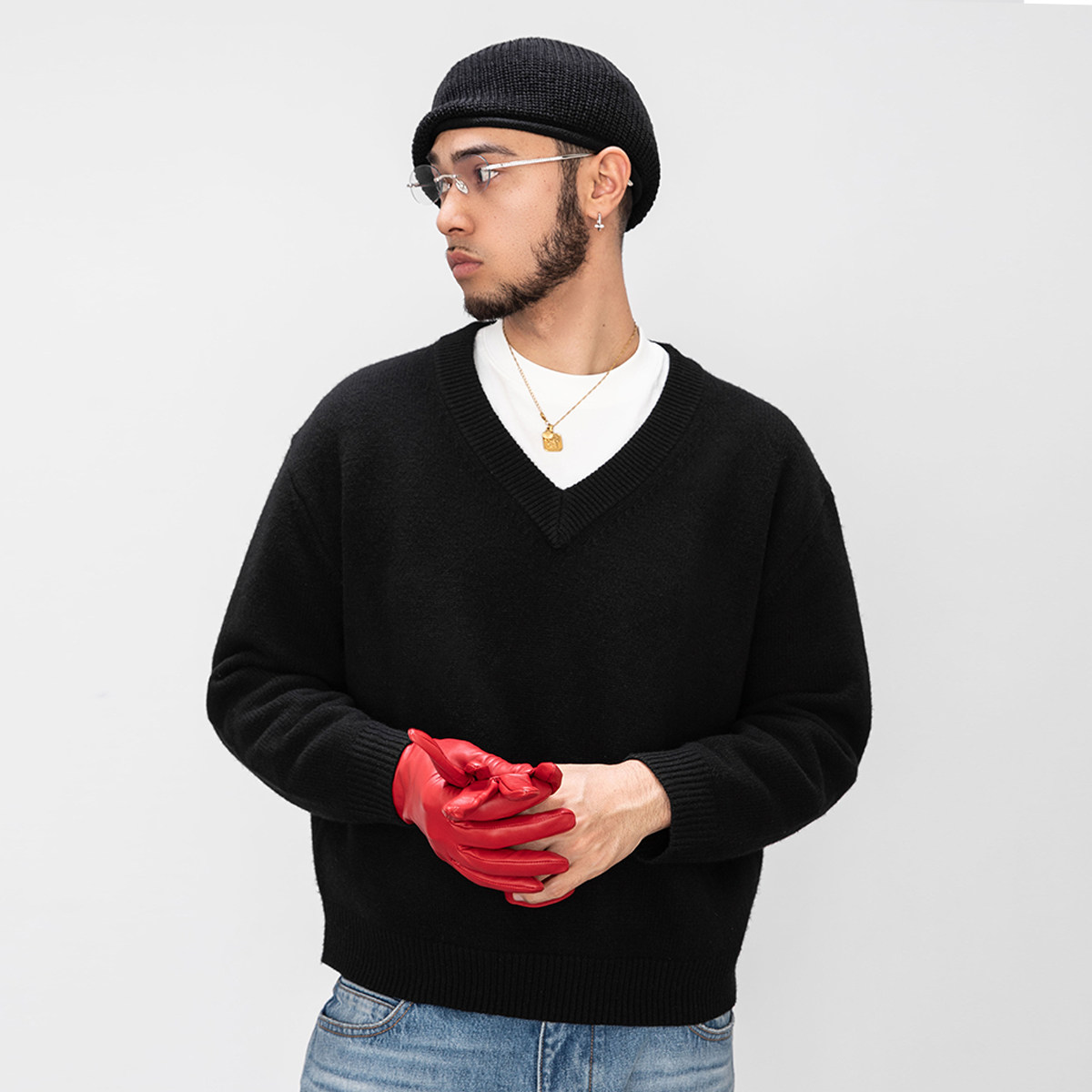 OD/DARKNESS 2026春 V领100%羊毛氛围感休闲老钱纯色简约针织毛衣,男装,针织衫/毛衣,淘宝优惠券,粉丝福利购,淘宝优惠卷