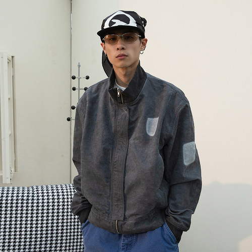 OD水洗做旧胸章复古罗纹立领夹克