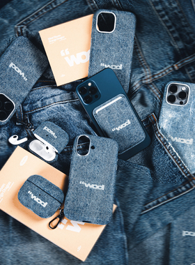 ODxW11联名水洗做旧牛仔布Iphone苹果手机Airpods耳机壳 磁吸卡包