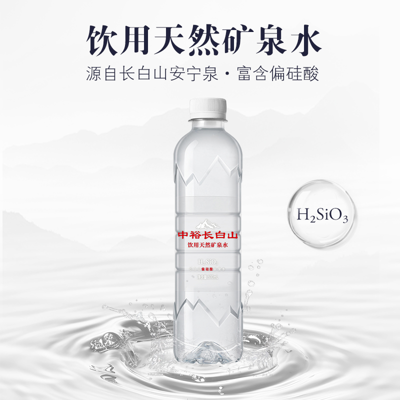 中裕长白山饮用天然偏硅酸矿泉水500ml*12瓶饮用水车载会议