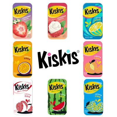 酷滋kiskis无糖薄荷糖亲嘴接吻约会口气清新糖水果口香糖21g铁盒