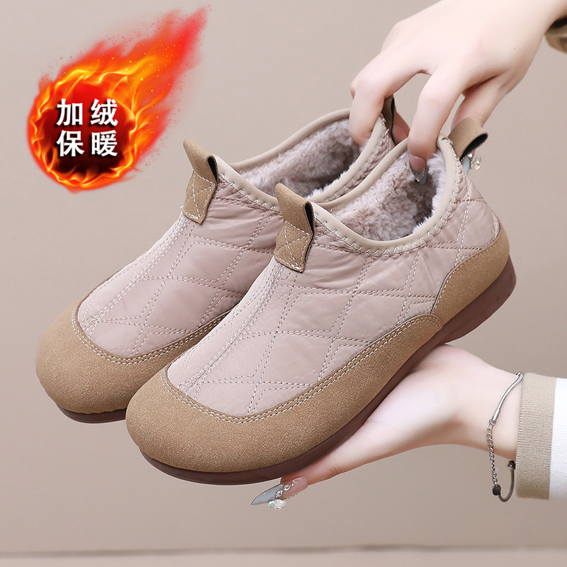 新款老北京冬季女软底豆豆棉鞋一脚蹬加绒保暖鞋休闲舒适懒人