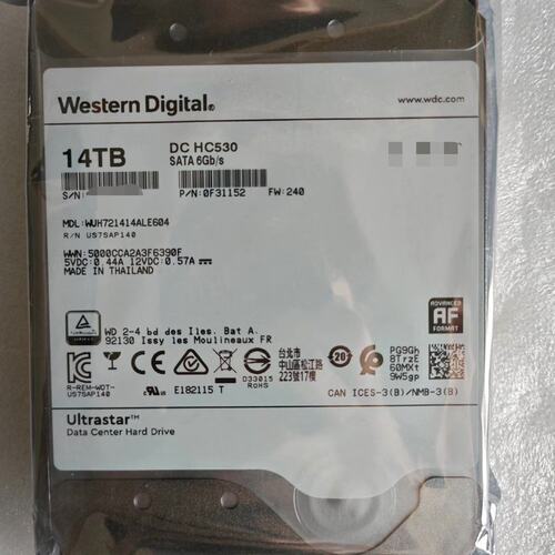 特价出全新原装25年出厂0通电西数14TB HC530，WU--议价商品