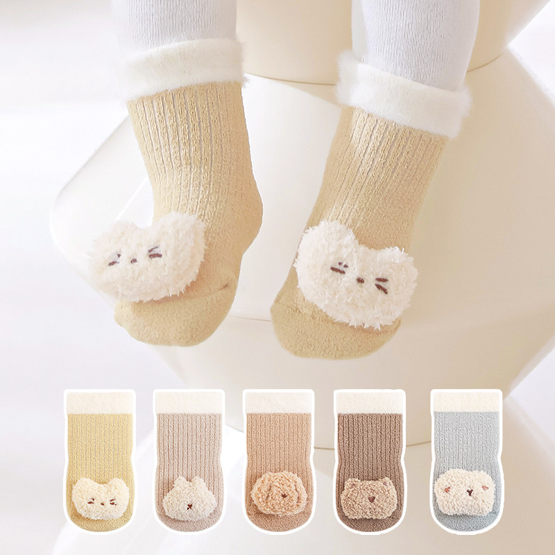新生婴儿地板袜加厚加绒保暖公仔