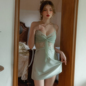 新款 睡衣女蕾丝绸吊带睡裙性感纯欲风内衣睡衣薄款 美背家居服短裙