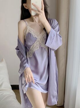 睡衣女冰丝绸夏季性感带胸垫睡裙
