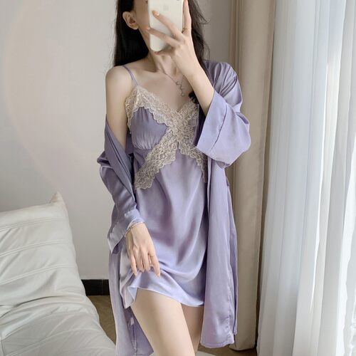 睡衣女冰丝绸夏季性感带胸垫睡裙
