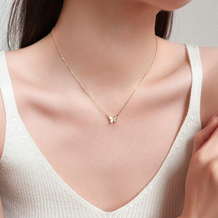 岚屿 羽蝶/S925银满钻贝母蝴蝶项链女栩栩如生仙气少女锁骨链礼物