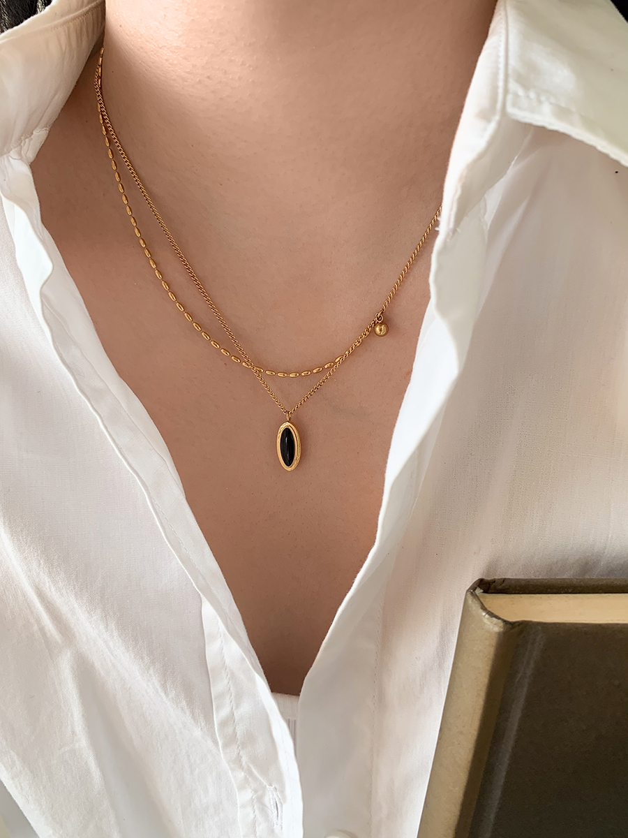 岚屿Vintage复古黑色椭圆项链