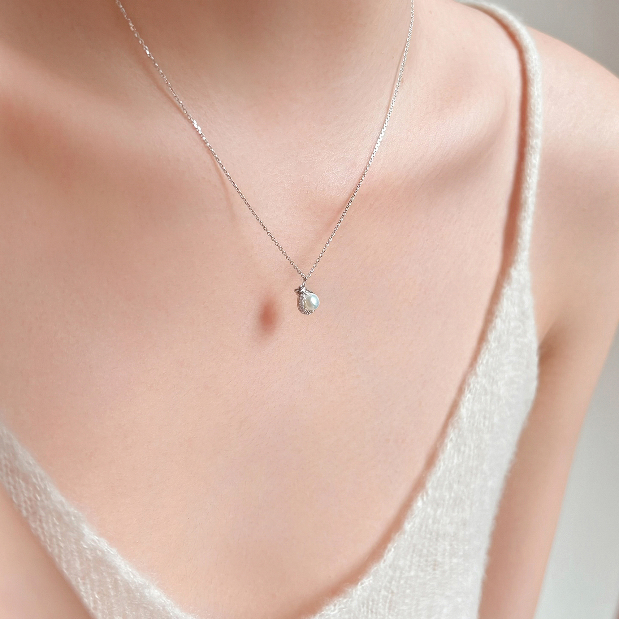 小钱袋/纯银淡水珍珠小福袋项链