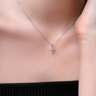 叠戴项链 复古迷你十字架锁骨链925银镀金简约时尚 岚屿 微光纪