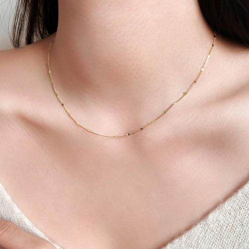 素白/S925纯银巨闪细片锁骨链