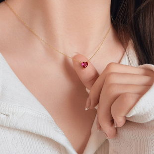 岚屿 绯闻女孩/法式复古爱心红宝石色锆石项链925银镀金锁骨链
