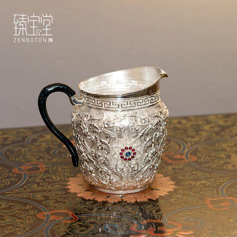 臻宝堂公道杯9999纯银祥瑞分茶器纯手工花丝莲花公杯足银茶具高端