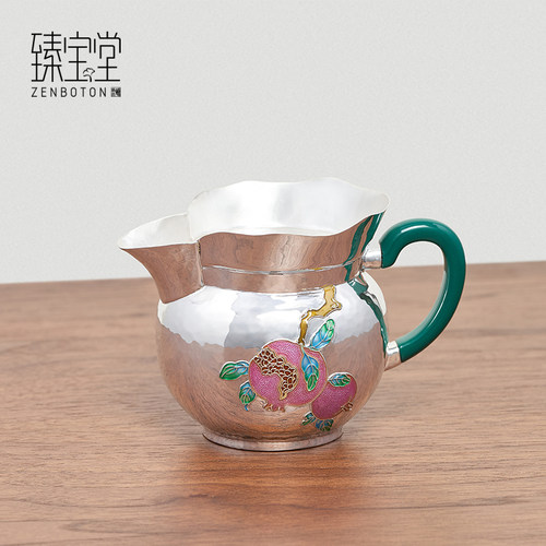 臻宝堂纯银手工珐琅石榴公道杯