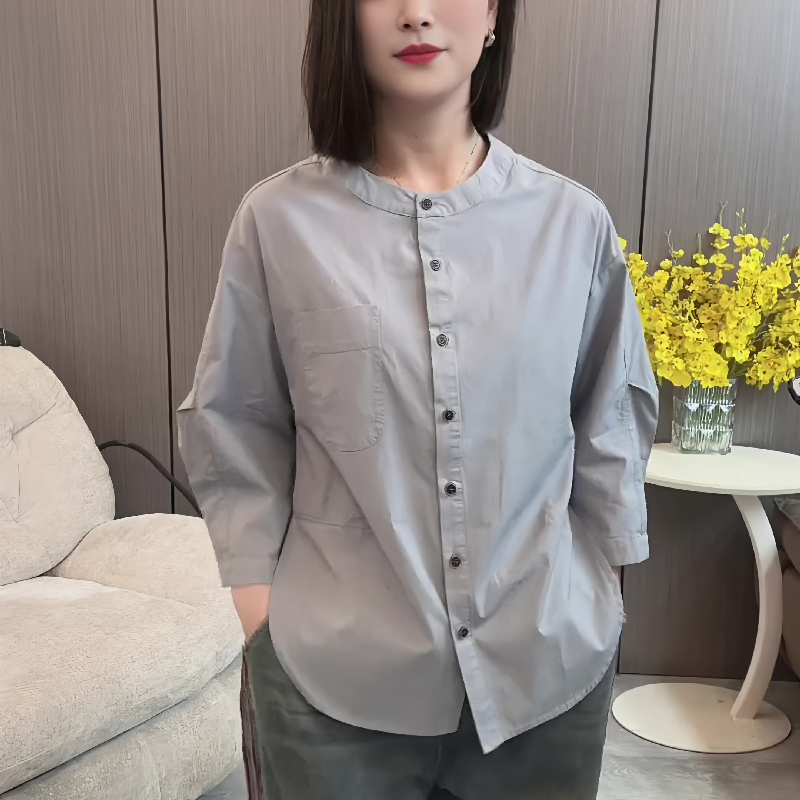 格雷系灰色通勤大码百搭简约上衣女2025早秋新款气质高级长袖衬衫