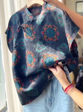 新中式国风大气典雅宝相花上衣女2025夏季新款高级感轻奢贵气短袖