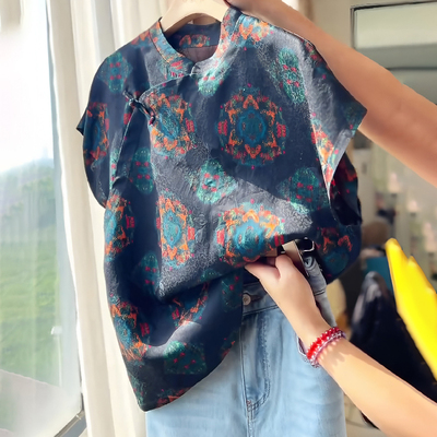 新中式国风大气典雅宝相花上衣女2025夏季新款高级感轻奢贵气短袖