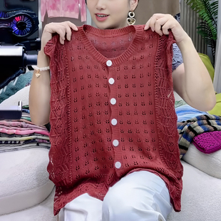 上衣 复古高级休闲枣红色小众设计小衫 女2025夏季 新款 气质针织薄款