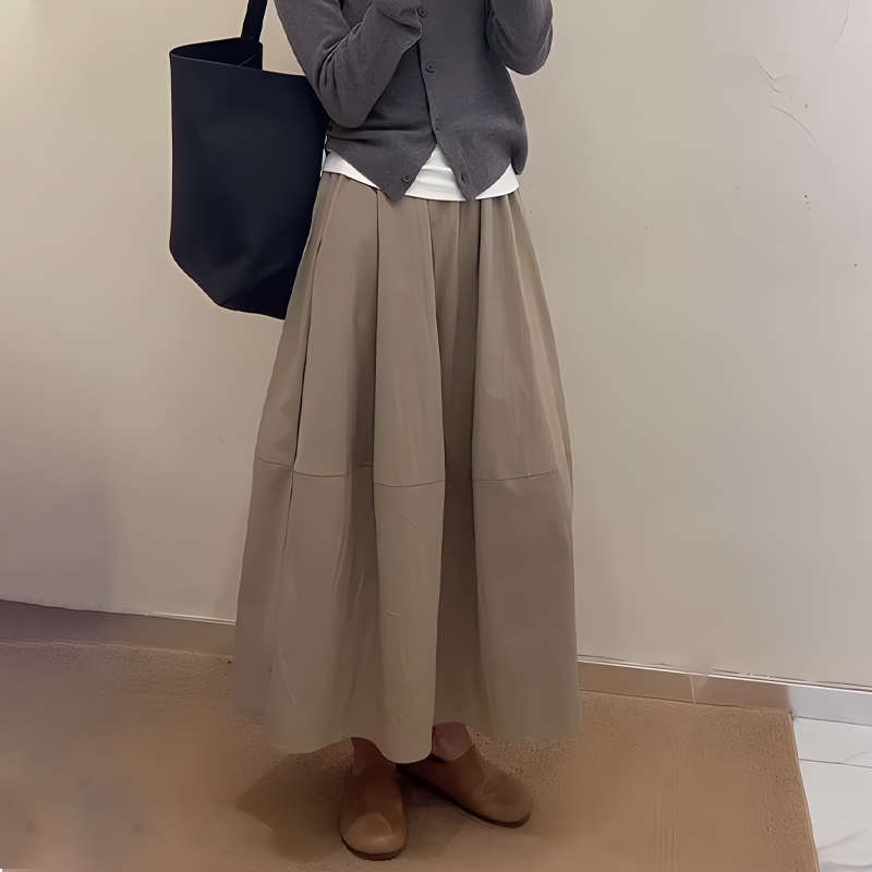 高腰咖色松紧腰休闲宽松半身裙女秋季24新款韩版显瘦中长款A字裙