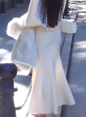 优雅气质高级感法式针织鱼尾半身裙女秋冬季高腰显瘦包臀a字长裙