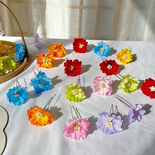 百搭唐风点缀汉服烫花绢花U钗