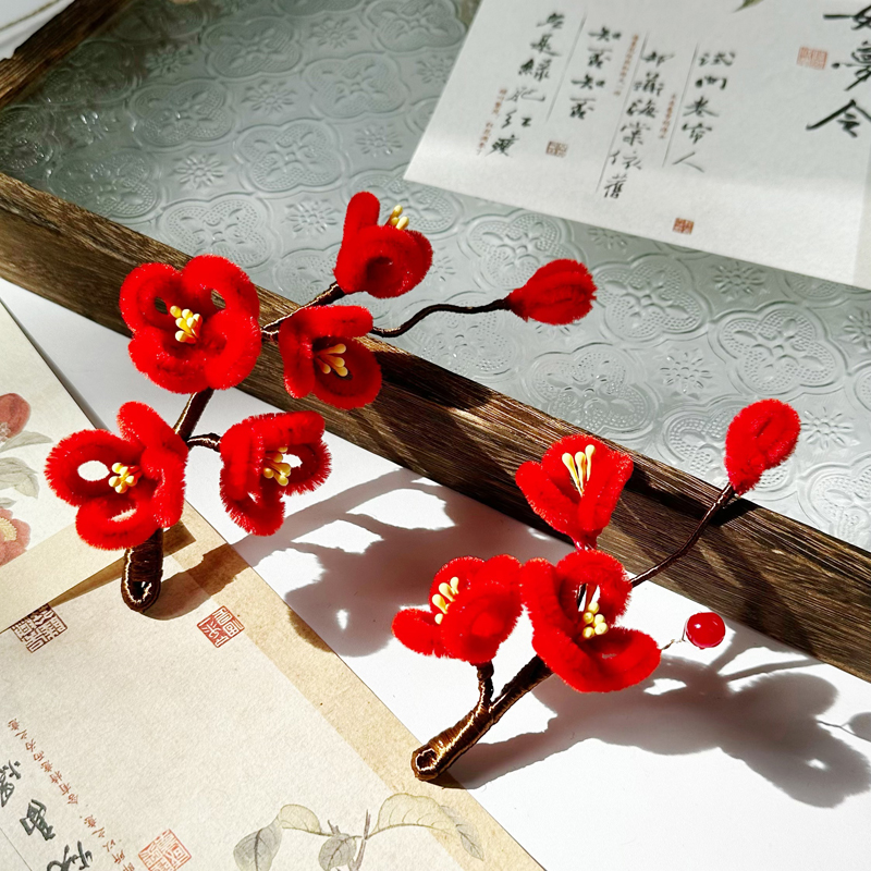 梅花仿绒花百搭仙女丸子头发饰