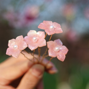 蜜桃四季春桃花发钗高颜值立体小发钗可爱森系日常旗袍点缀发饰