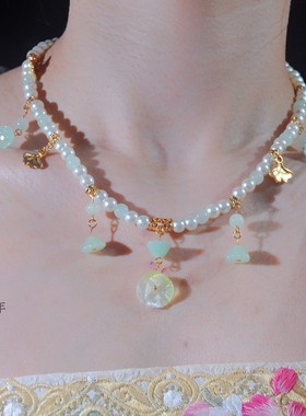 醉流年清荷夏日小清新荷叶莲蓬仙多层古风项链明制坦领少女软璎珞