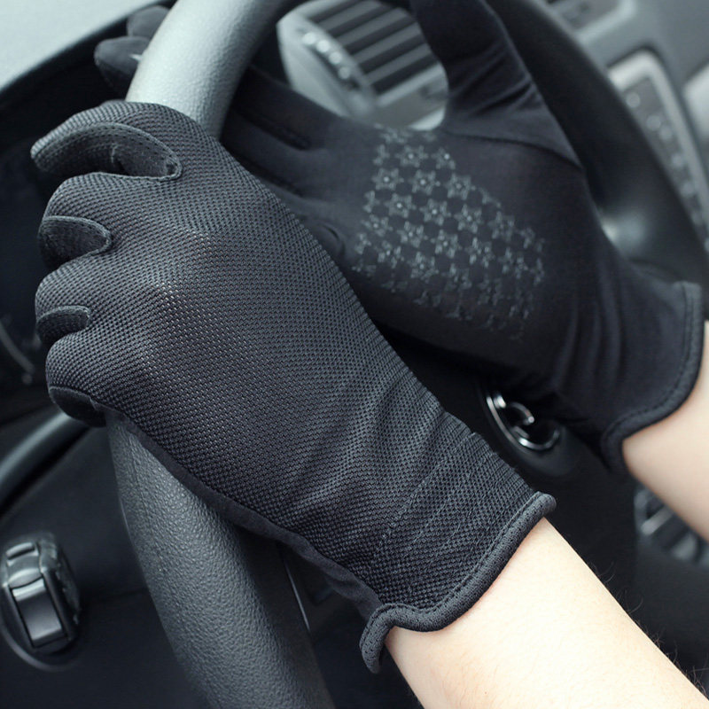 春夏秋季防紫外线防滑触屏开车驾驶骑车骑行薄款防晒司机手套男士