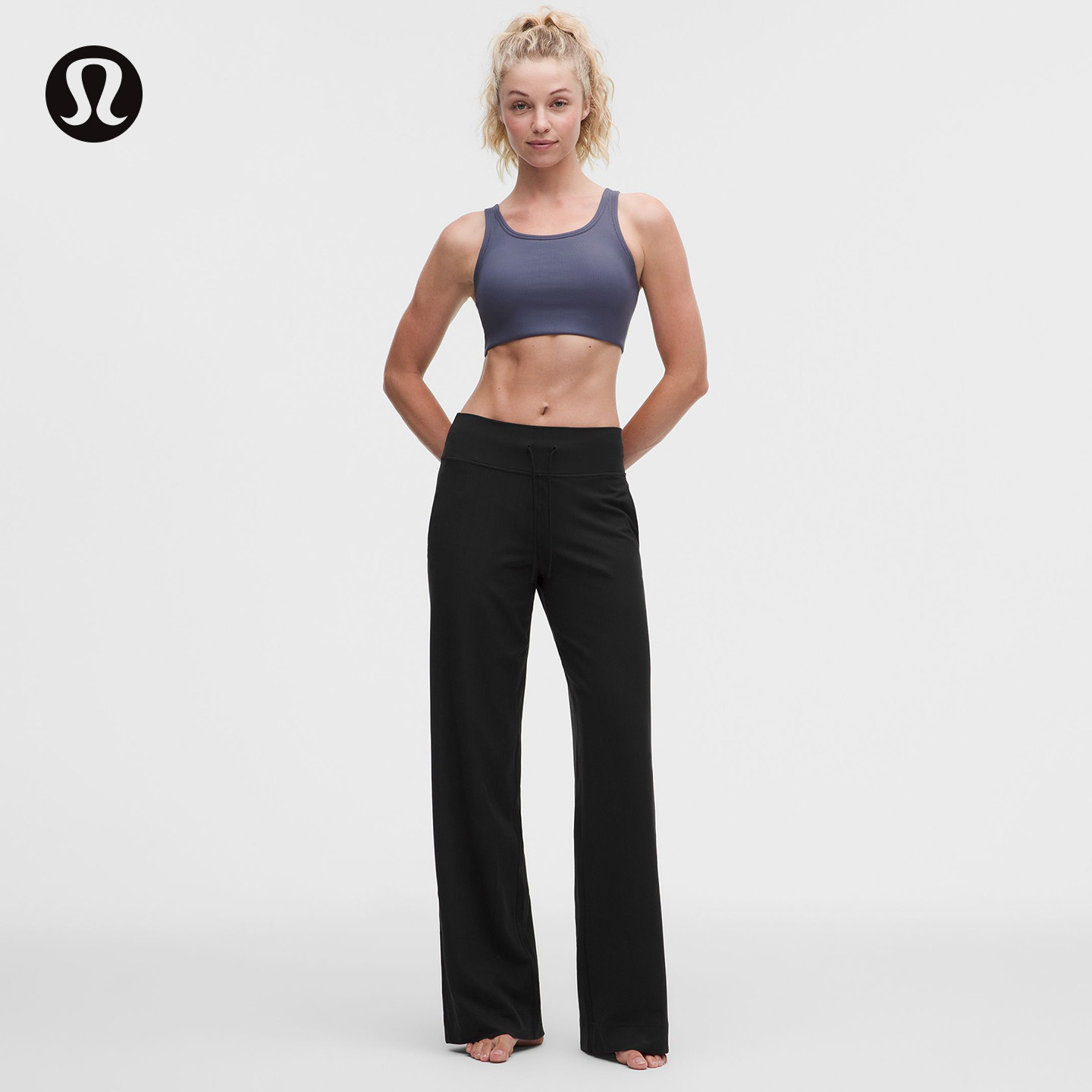 Groove 女士运动混合罗纹高腰阔腿裤*常规款丨lululemon丨LW5IUKS