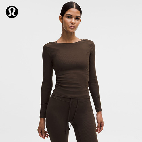 Ribbed 女士瑜伽罗纹背部大U领长袖 T 恤丨lululemon丨LW3JMIS