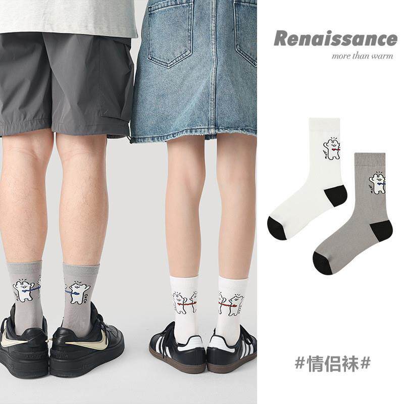 Renaissance春秋夏季女袜子卡通可爱中筒袜男士创意情侣运动棉袜