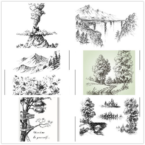 BOCAI手账山水风景系列透明印章图章橡皮硅胶DIY相册贺卡制作