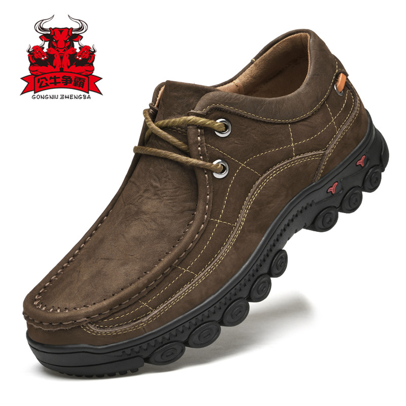 公牛男鞋冬季户外登山真皮皮鞋