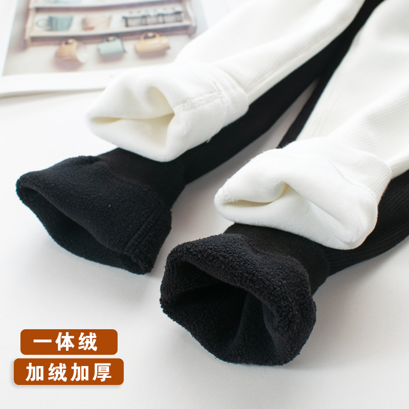秋冬季儿童加绒加厚白色打底裤女童一体绒保暖长裤子黑色紧身外穿