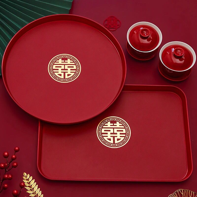 结婚果盘喜糖盘客厅红色喜庆敬酒托盘婚礼用的喜盘子婚庆用品大全